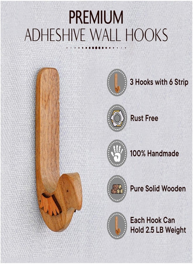 Indian-Shelf 3 Hook, 6 Strips Cute Bird Decorative Adhesive Wall Hooks for Hanging Unique No Damage Wood Wall Hooks - Image 2